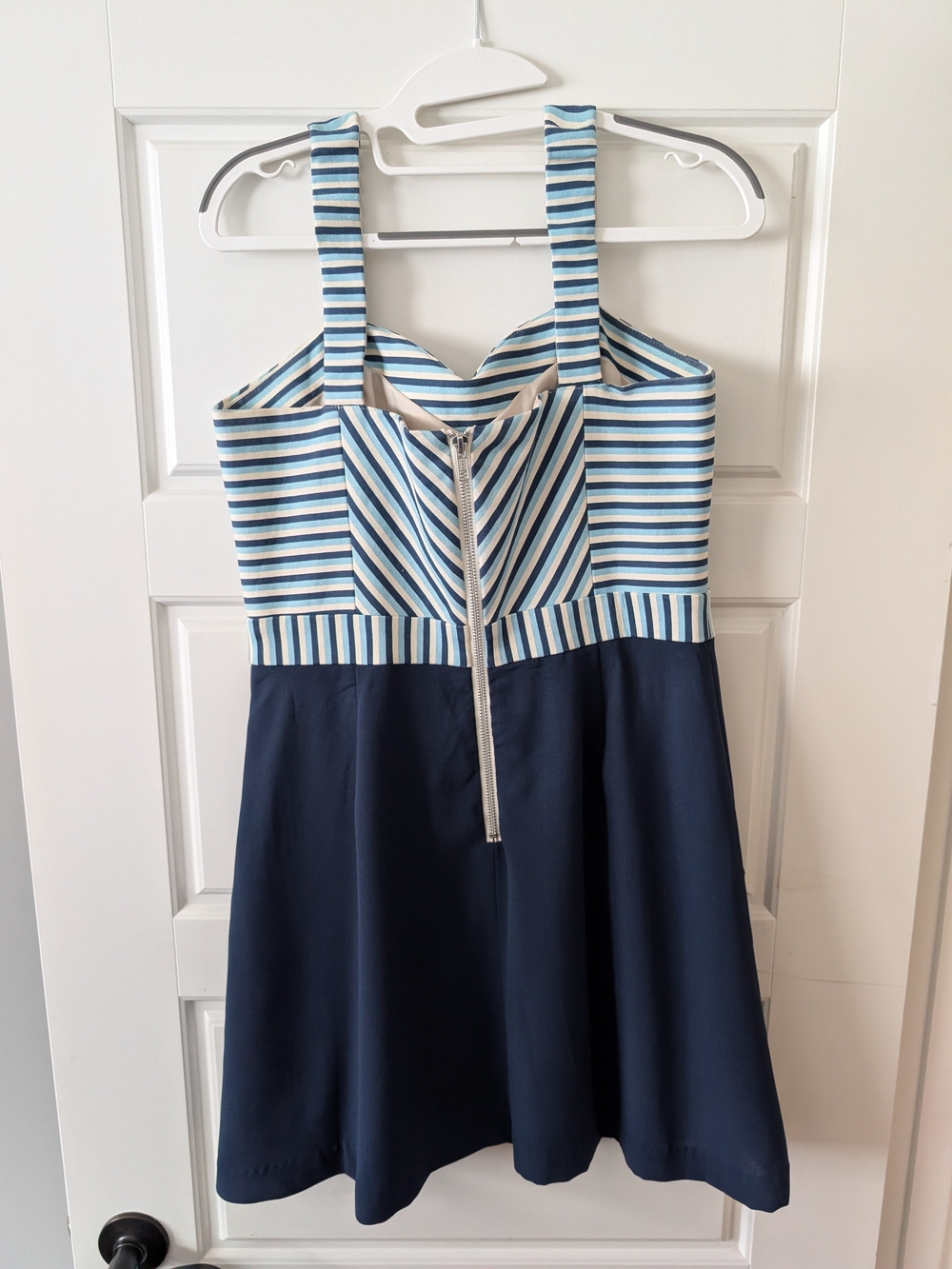 Pink Martini Striped Sweetheart Tulip Dress Navy Blue Nautical Retro Women's M - Picture 2 of 4
